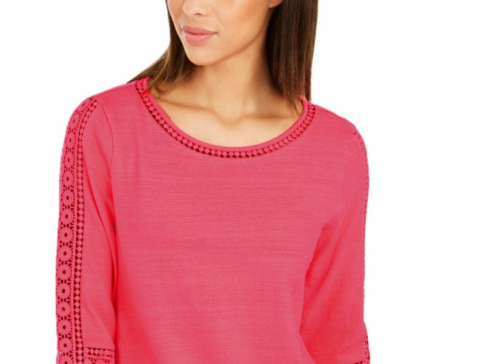 Top de crochê feminino Charter Club com detalhes rosa, tamanho grande