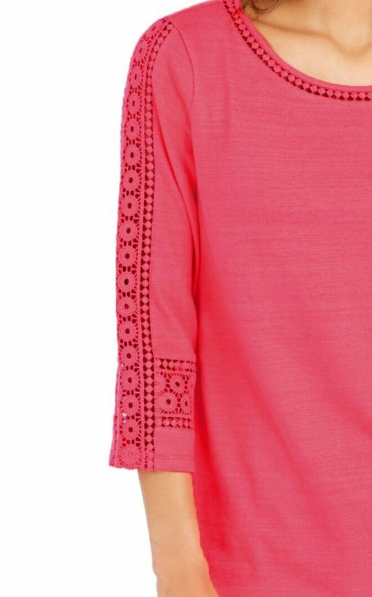 Top de crochê feminino Charter Club com detalhes rosa, tamanho grande