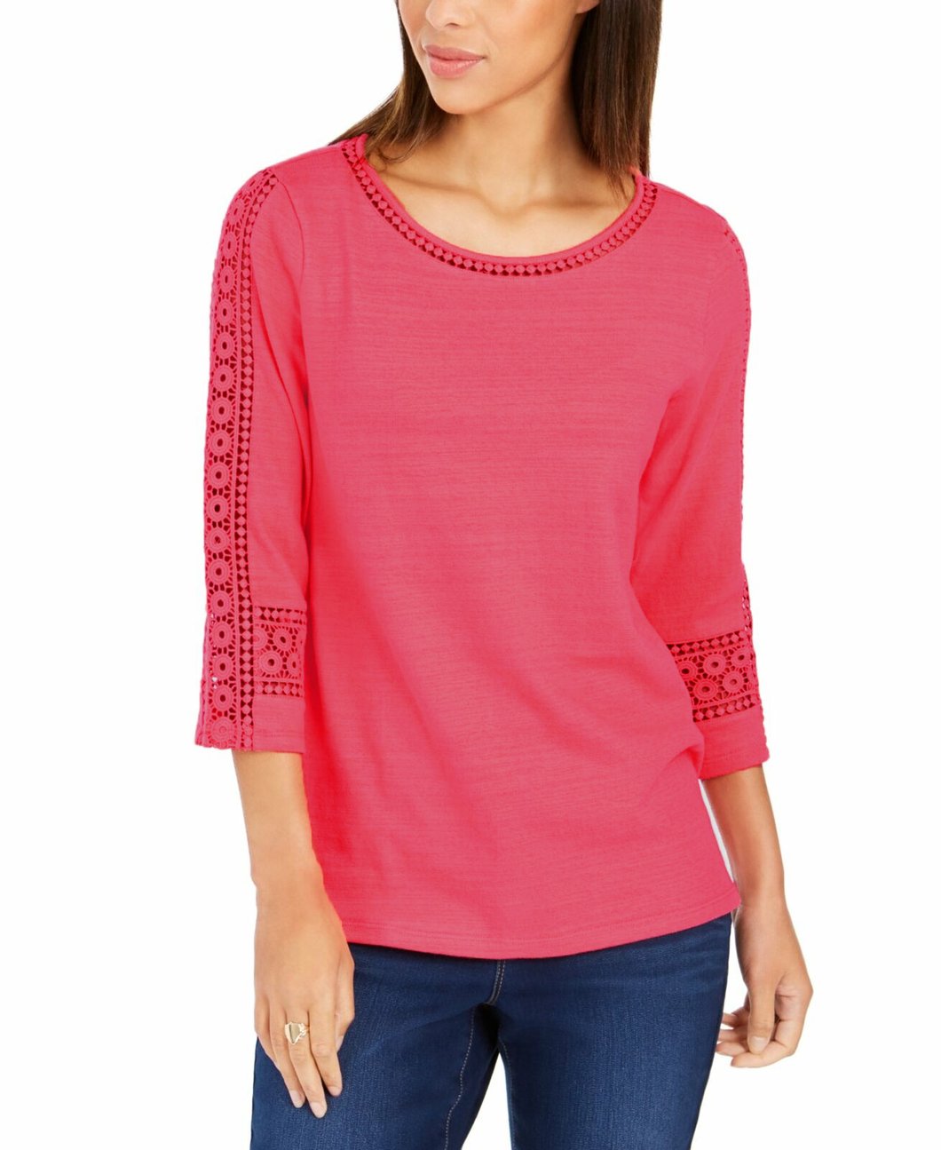 Top de crochê feminino Charter Club com detalhes rosa médio, tamanho extra pequeno