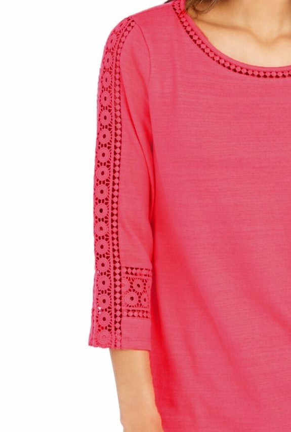 Top de crochê feminino Charter Club com detalhes rosa médio, tamanho extra pequeno