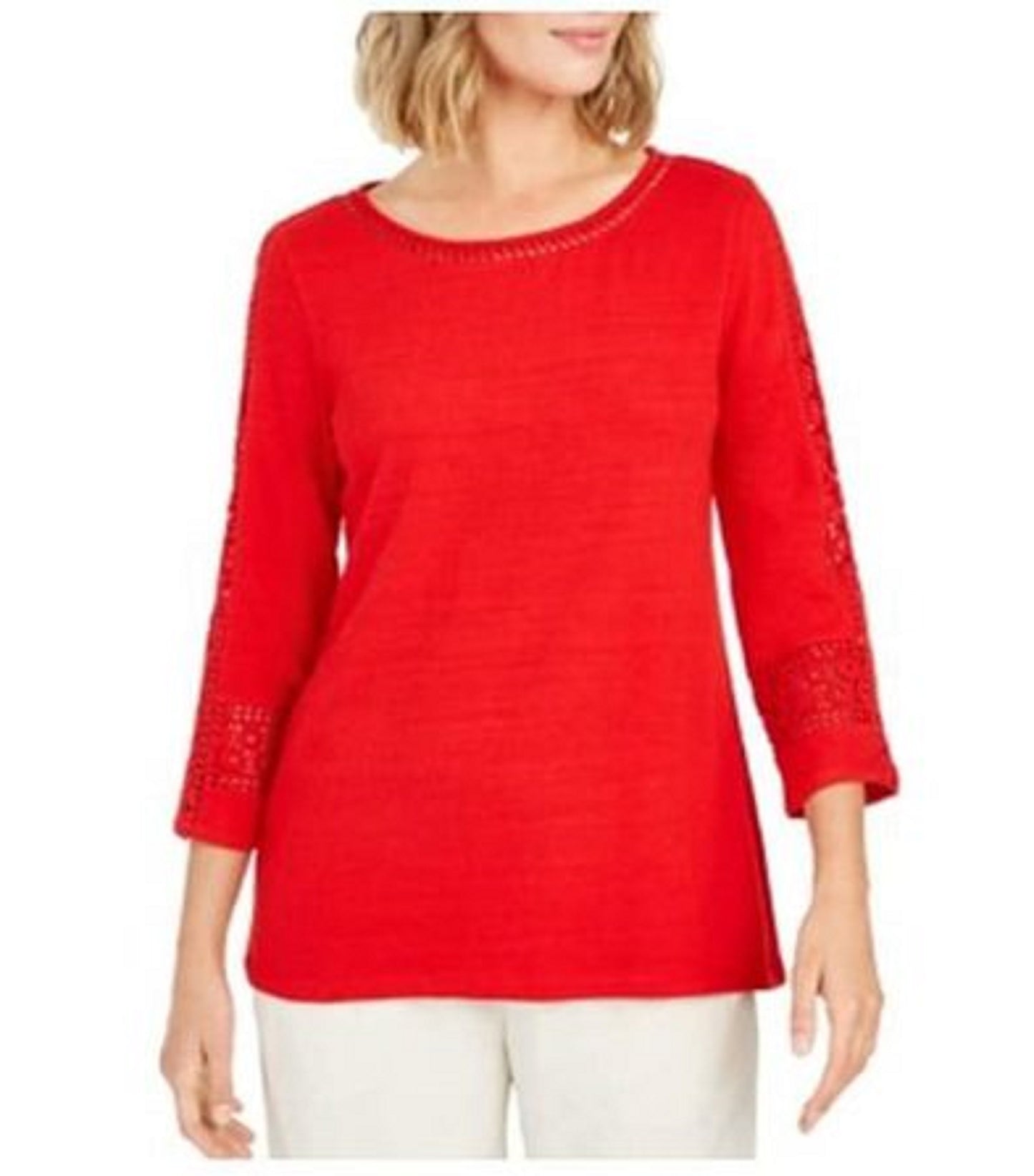 Top de crochê feminino Charter Club com detalhes, vermelho, tamanho médio