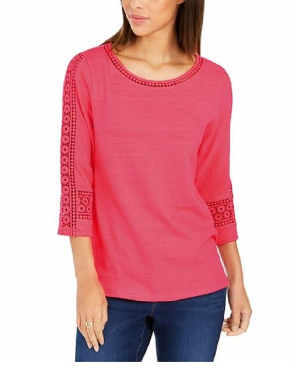 Top de crochê feminino Charter Club com detalhes, vermelho, tamanho extra pequeno