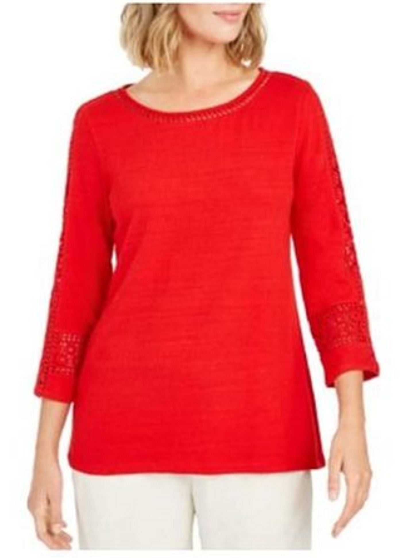 Top de crochê feminino Charter Club com detalhes, vermelho, tamanho 2, extragrande