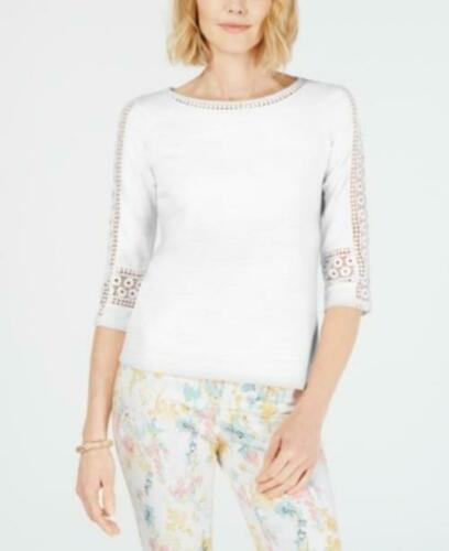 Top de crochê feminino Charter Club com detalhes, branco, tamanho XXG