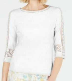 Top de crochê feminino Charter Club com detalhes, branco, tamanho XXG