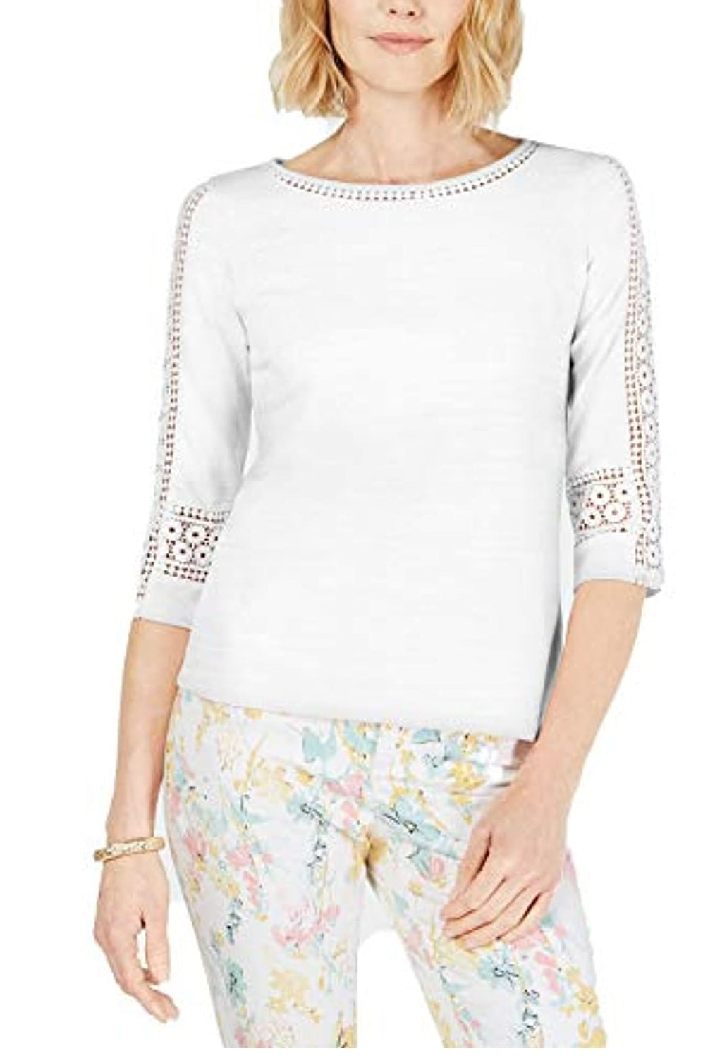 Top de crochê feminino Charter Club com detalhes, branco, tamanho extra grande