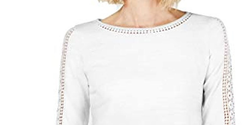 Top de crochê feminino Charter Club com detalhes, branco, tamanho extra grande
