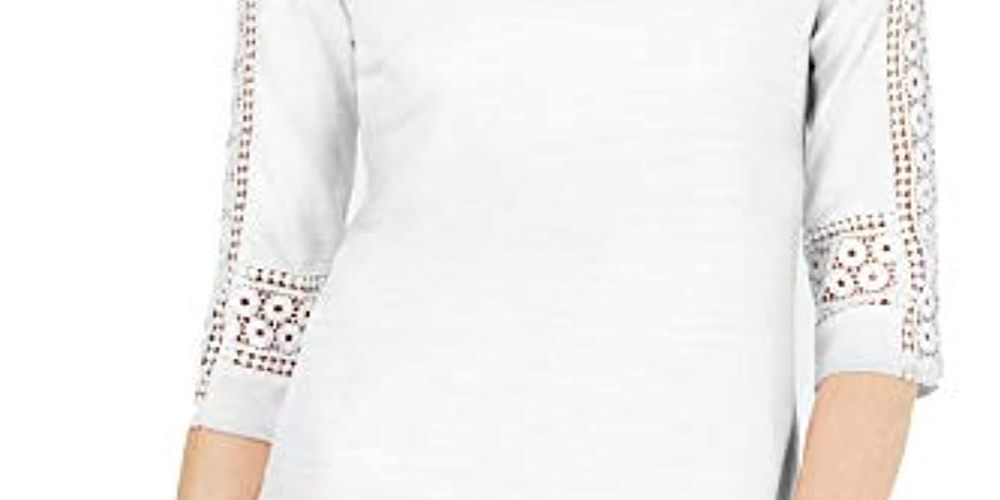 Top de crochê feminino Charter Club com detalhes, branco, tamanho extra grande