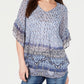 Blusa feminina estilo &amp; co com estampa retrô de cachecol e pregas, azul marinho, tamanho extrapequeno