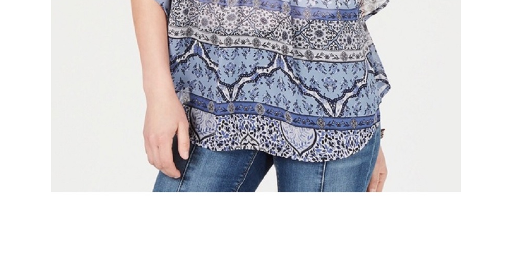 Blusa feminina estilo &amp; co com estampa retrô de cachecol e pregas, azul marinho, tamanho extrapequeno