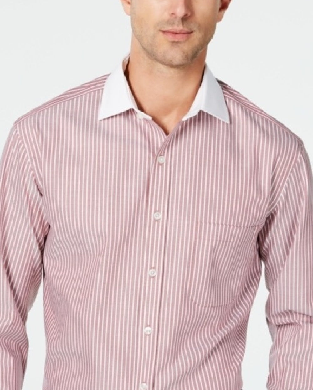 Camisa social masculina Tasso Elba Classic/Regular Fit, sem passar, de algodão Supima, com listras e punho francês, vermelha, tamanho 34-35