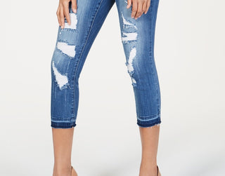 Calça jeans skinny cropped rasgada Incessentials da INC International Concepts, tamanho 2, azul