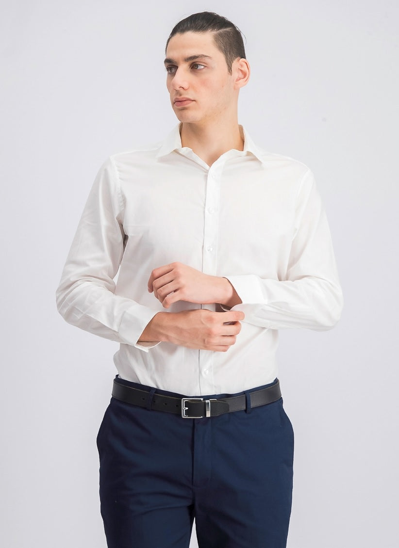 Camisa social masculina Bar III Slim Fit em malha elástica lisa, branca, 17,5 x 36-37