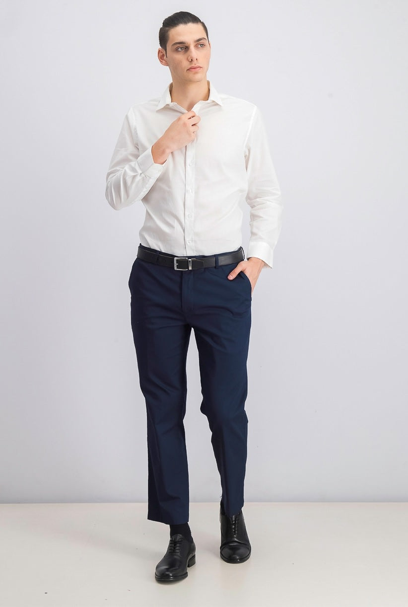 Camisa social masculina Bar III Slim Fit em malha elástica lisa, branca, 17,5 x 36-37