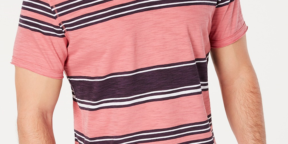 Camiseta listrada masculina INC International Concepts com gola dividida, tamanho médio, rosa, tamanho extragrande