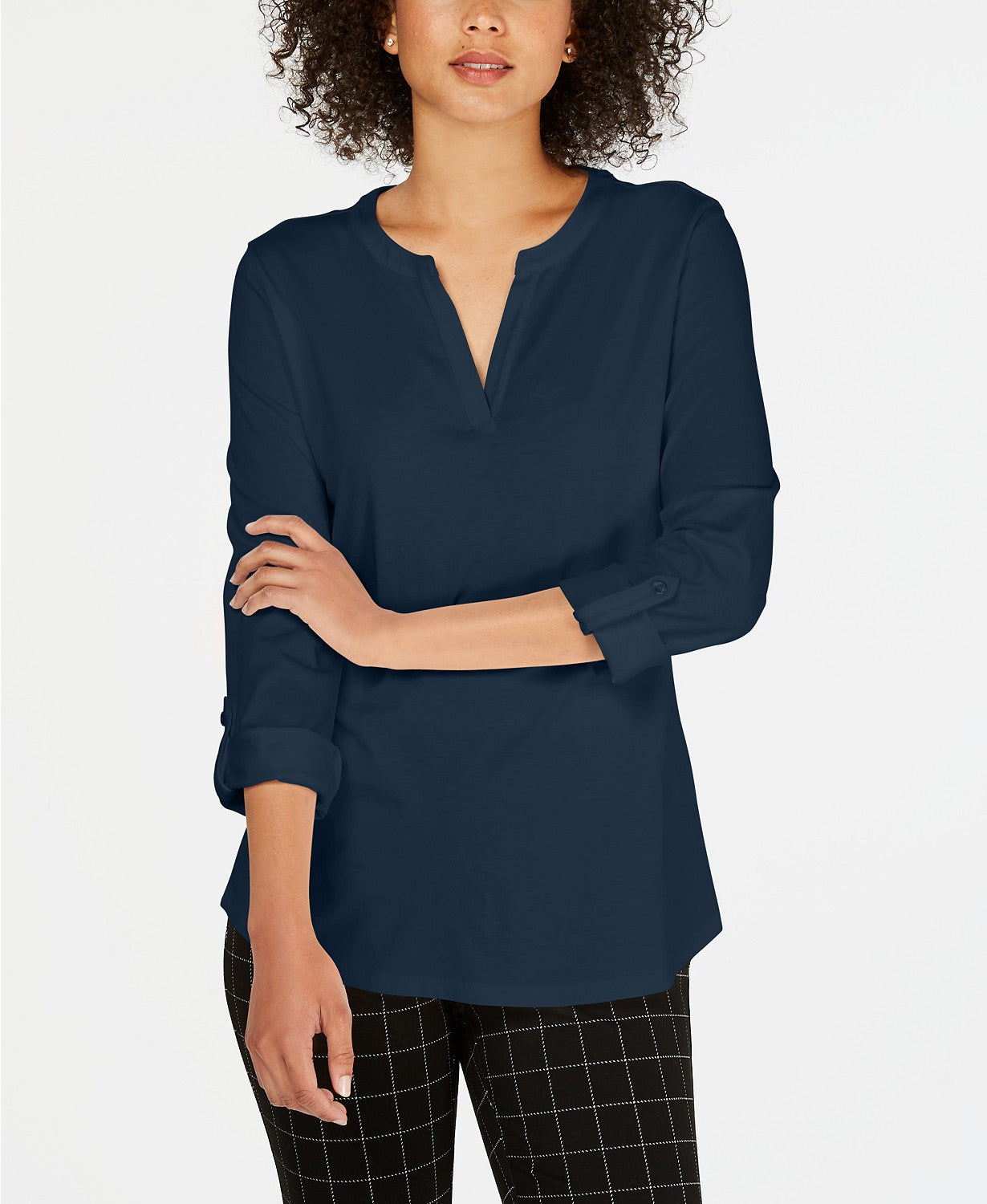 Charter Club Petite Supima Cotton Top com decote aberto para mulheres, azul, tamanho pequeno