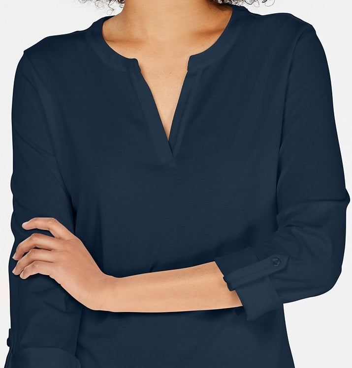 Charter Club Petite Supima Cotton Top com decote aberto para mulheres, azul, tamanho pequeno