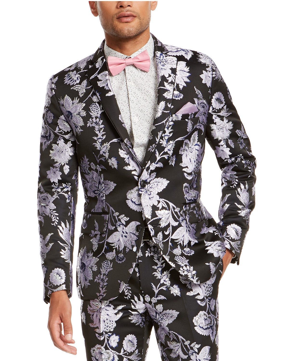 Blazer masculino slim fit floral jacquard da INC International Concepts, tamanho médio, azul-marinho