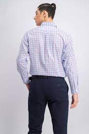 Camisa social masculina Club Room Regular Fit Stretch Tattersall, azul marinho, tamanho 34-35