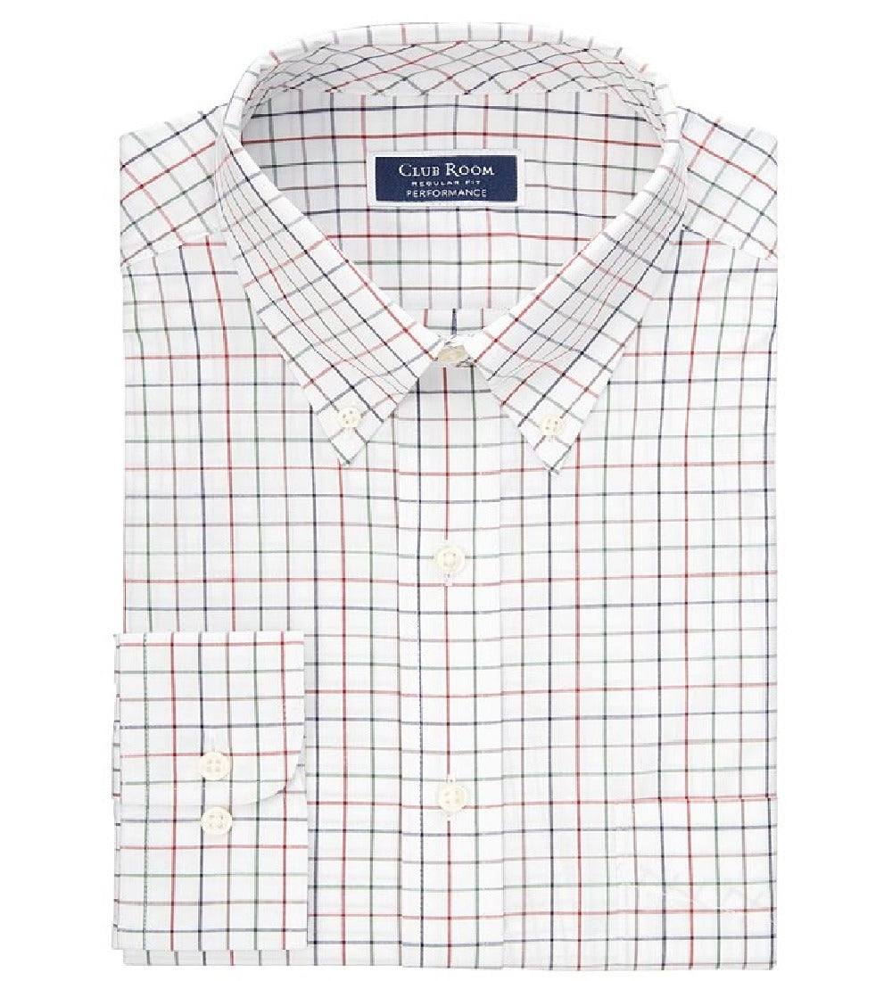 Camisa social masculina elástica Tattersall Club Room, branca, tamanho 16x34-35