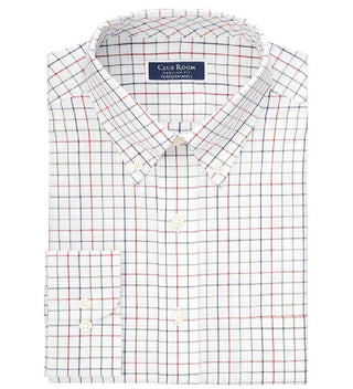 Club Room Men's Stretch Tattersall Dress Shirt White Size 16x34-35