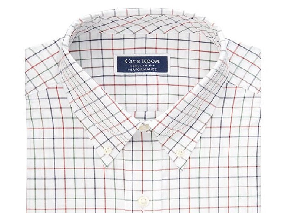 Camisa social masculina elástica Tattersall Club Room, branca, tamanho 16x34-35