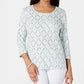 Blusa feminina Karen Scott com estampa de videira e manga 3/4, verde, tamanho grande