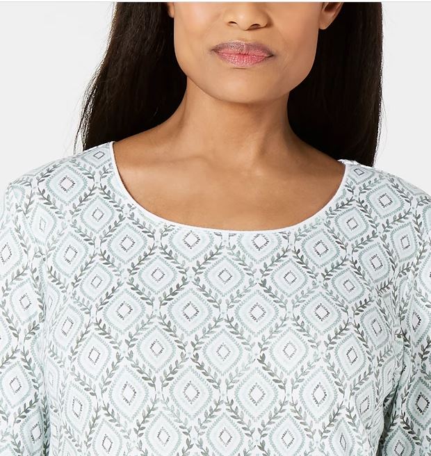 Blusa feminina Karen Scott com estampa de videira e manga 3/4, verde, tamanho grande