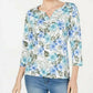 Blusa feminina Karen Scott com estampa floral e manga 3/4, azul, tamanho pequeno