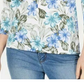 Blusa feminina Karen Scott com estampa floral e manga 3/4, azul, tamanho pequeno