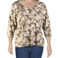 Blusa feminina Karen Scott com estampa floral e decote em V, verde, tamanho médio