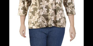 Karen Scott Women's Floral-Print V-Neck Top Green Size Medium