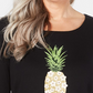 Camiseta feminina Karen Scott de algodão com estampa gráfica de abacaxi, preta, tamanho 2GG