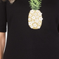 Camiseta feminina Karen Scott de algodão com estampa gráfica de abacaxi, preta, tamanho 2GG