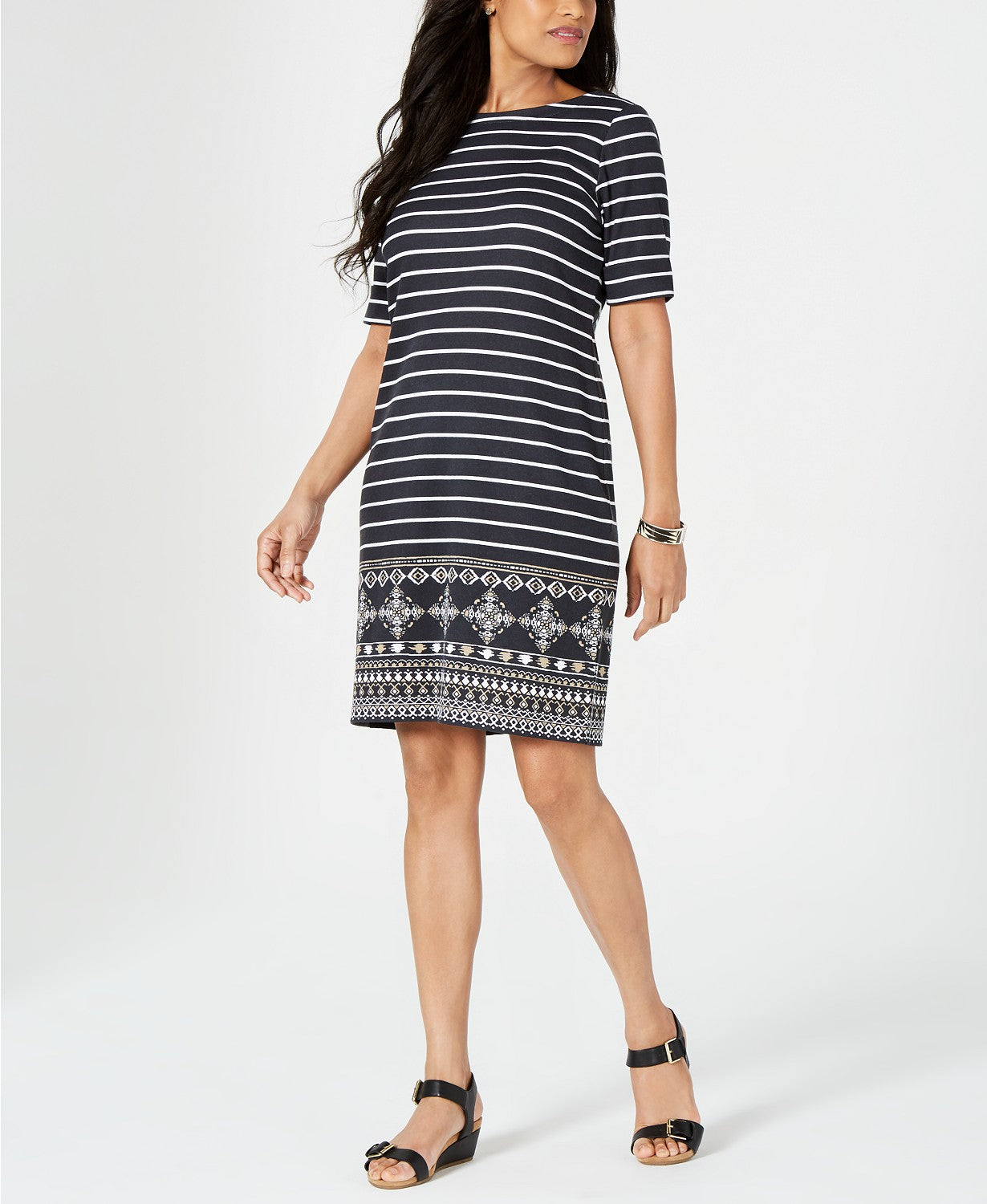 Vestido curto estampado feminino Karen Scott, preto, tamanho médio