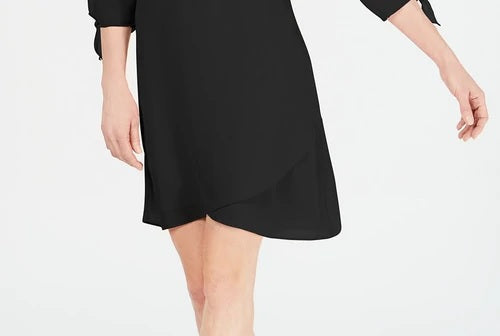 Vestido feminino JM Collection Petite com mangas amarradas e colar, preto, tamanho pequeno