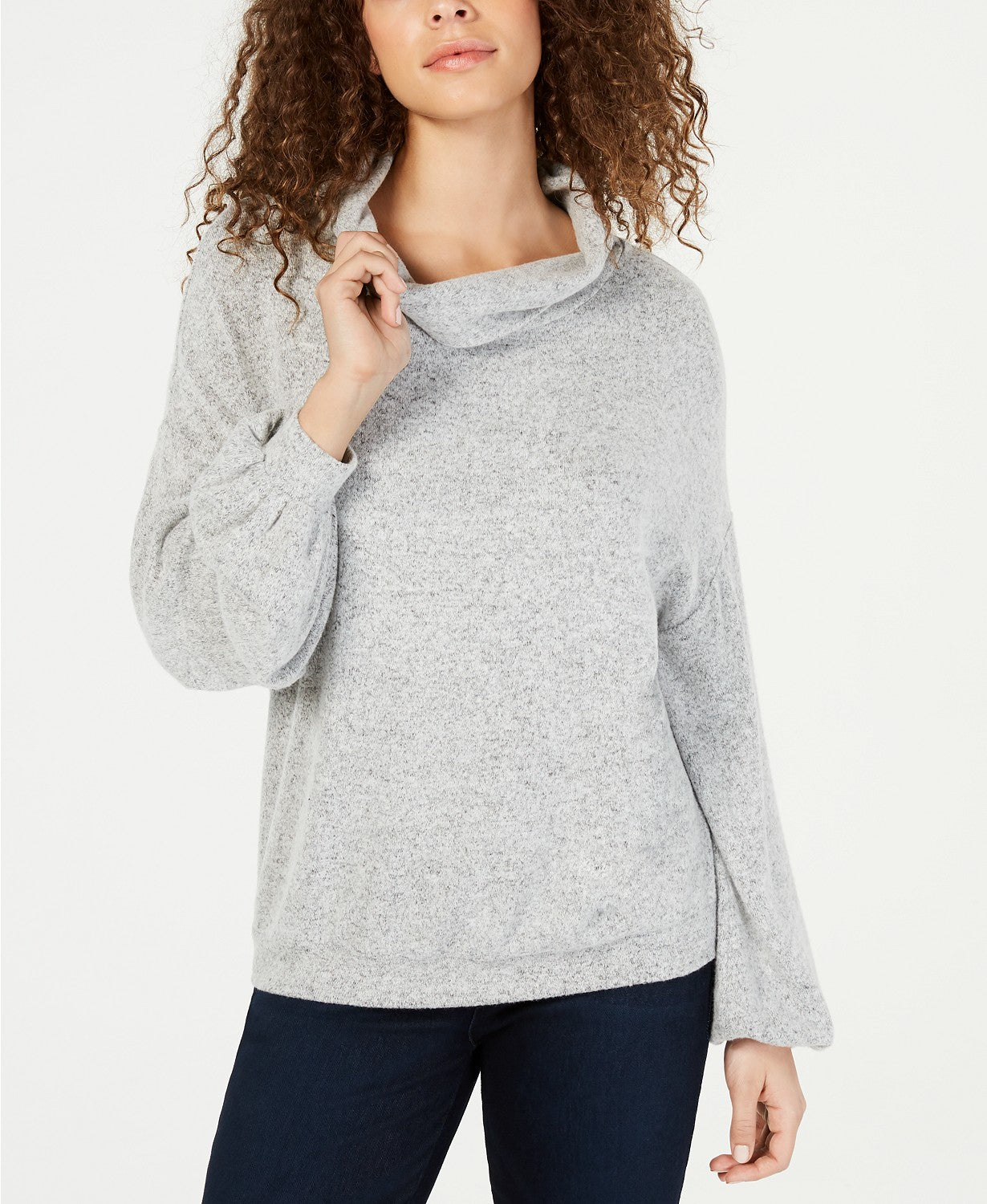 Blusa de malha com gola alta feminina INC International Concepts, cinza, tamanho grande