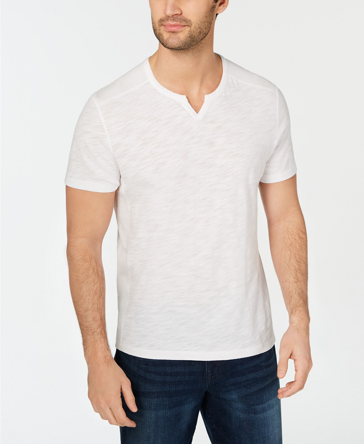 Camiseta masculina com nervuras e fenda INC International Concepts, branca, tamanho XX-G