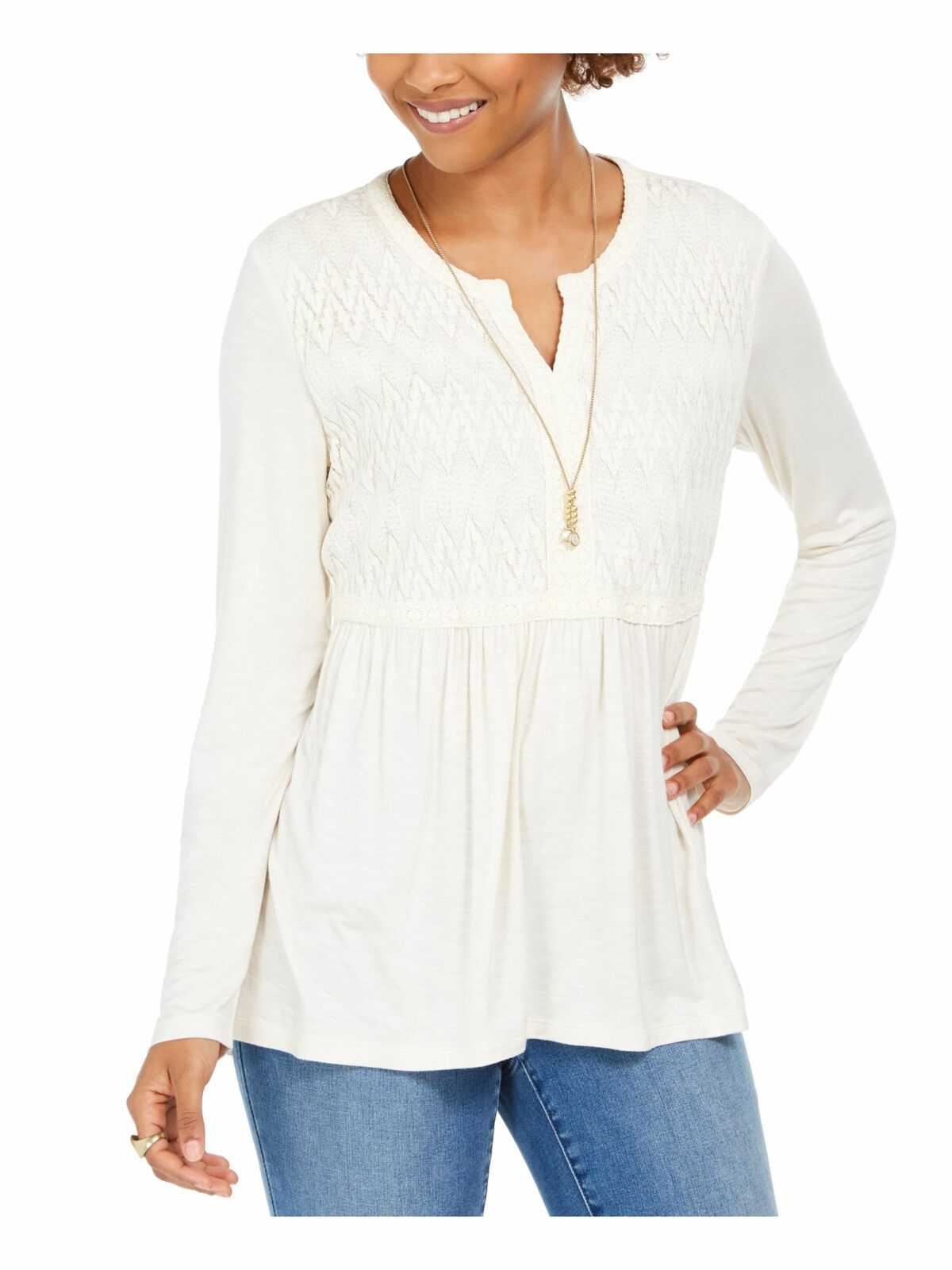 Top drapeado com renda frontal estilo &amp; co feminino, branco, tamanho grande