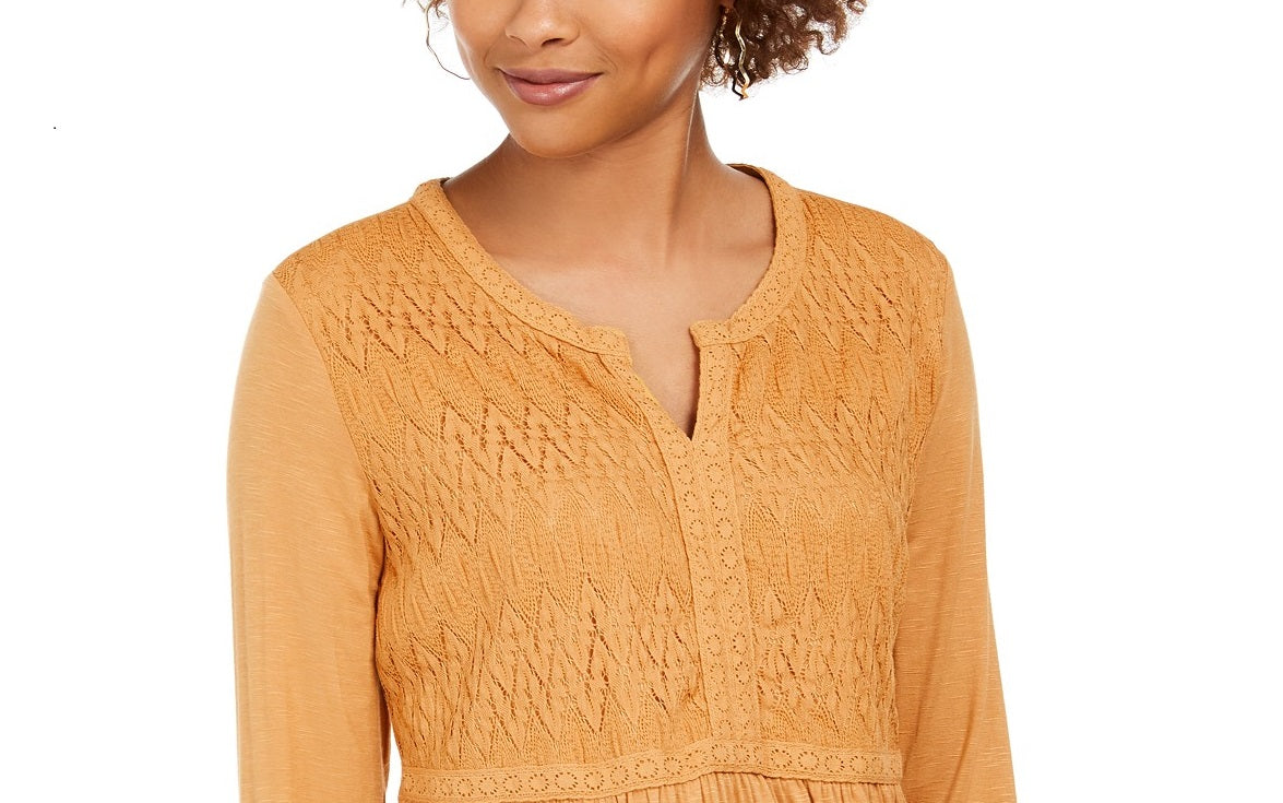 Top drapeado com renda frontal feminino Style &amp; Co, dourado, tamanho M
