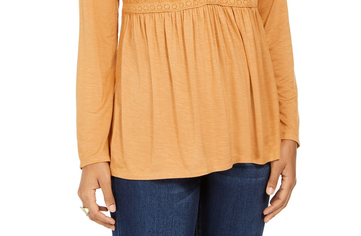 Top drapeado com renda frontal feminino Style &amp; Co, dourado, tamanho M