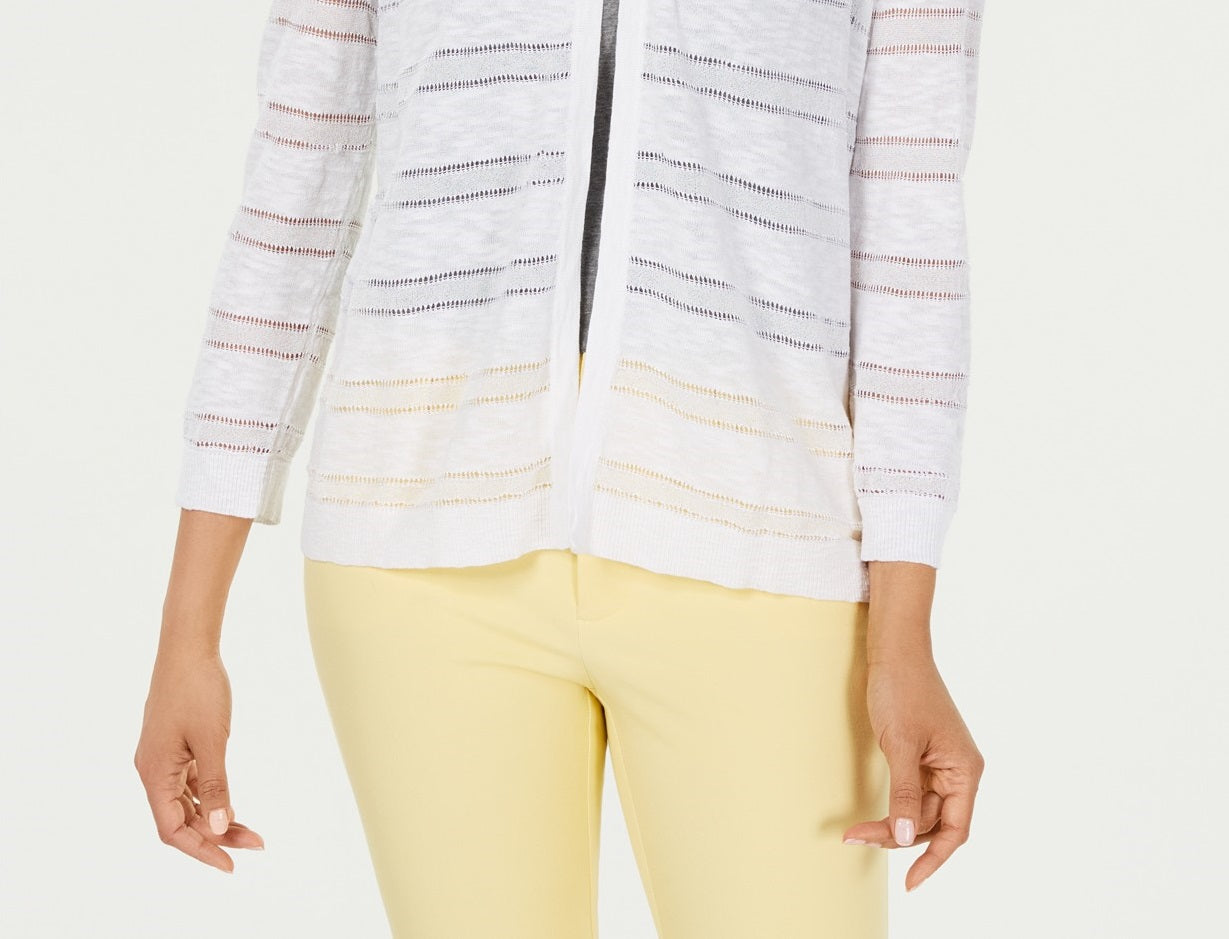 Cardigan feminino listrado Pointelle Charter Club, branco, tamanho pequeno