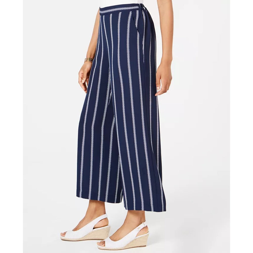 Calça feminina listrada e larga, azul, tamanho 2, extra grande, Charter Club