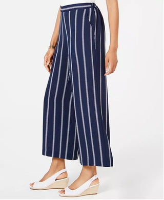 Charter Club Women's Striped Cropped Wide-Leg Pants Blue Size Small