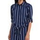 Camisa feminina listrada com amarração frontal Charter Club, azul, tamanho grande