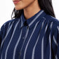 Camisa feminina listrada com amarração frontal Charter Club, azul, tamanho pequeno