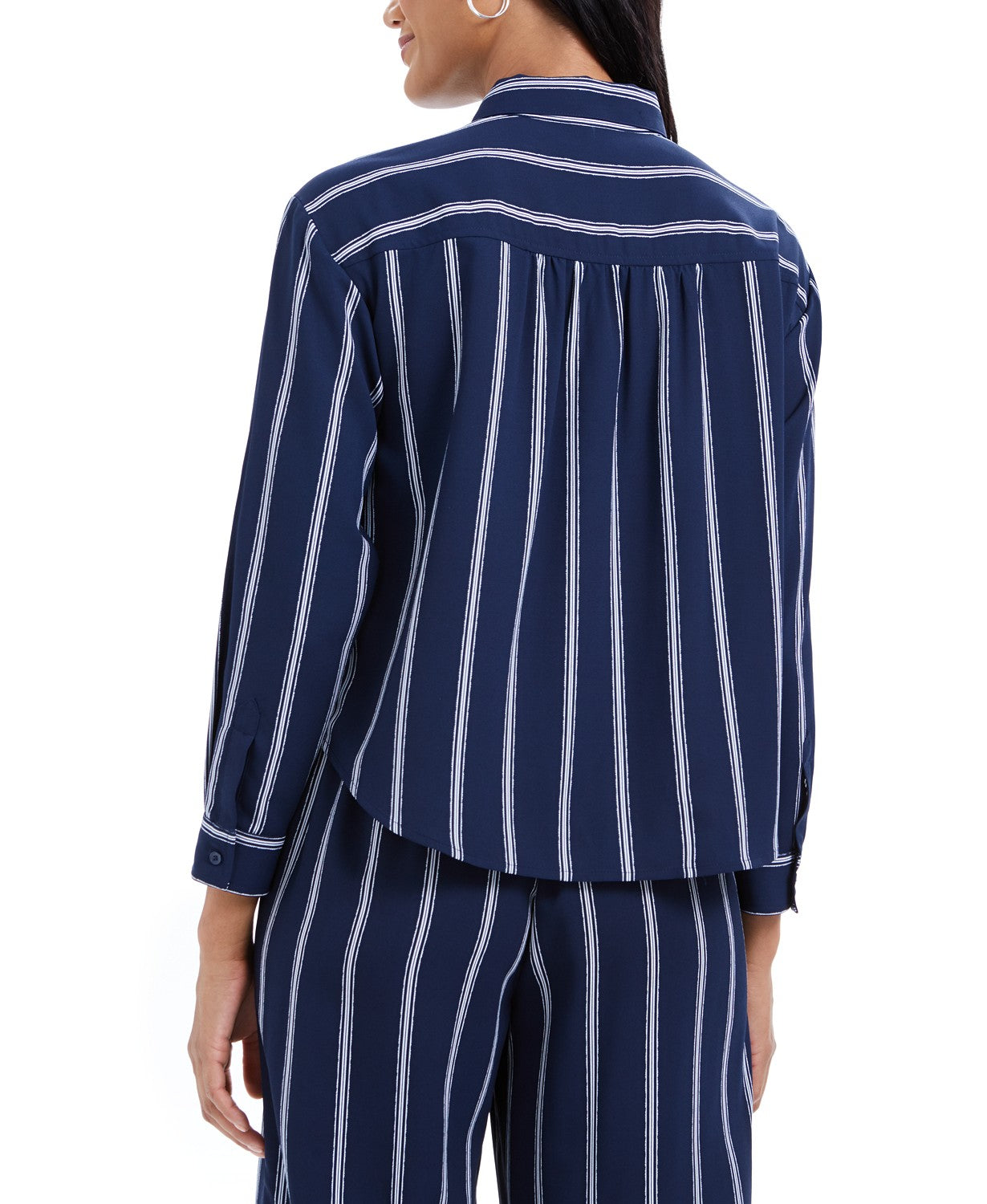 Camisa feminina listrada com amarração frontal Charter Club, azul, tamanho pequeno