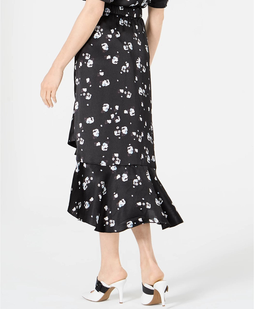 Saia midi com babados e estampa floral Alfani feminina, preta, tamanho 14