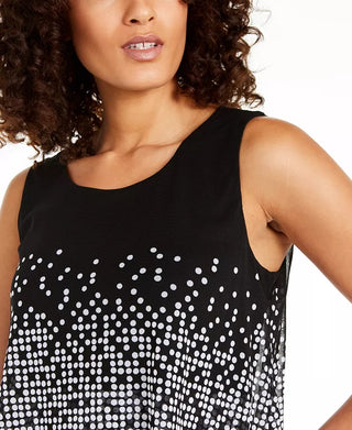 Top Alfani Feminino Petite com Estampa de Bolinhas e Camadas, Preto, Tamanho Pequeno