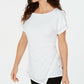 JM Collection Top feminino com babados e amarração lateral, branco, tamanho médio